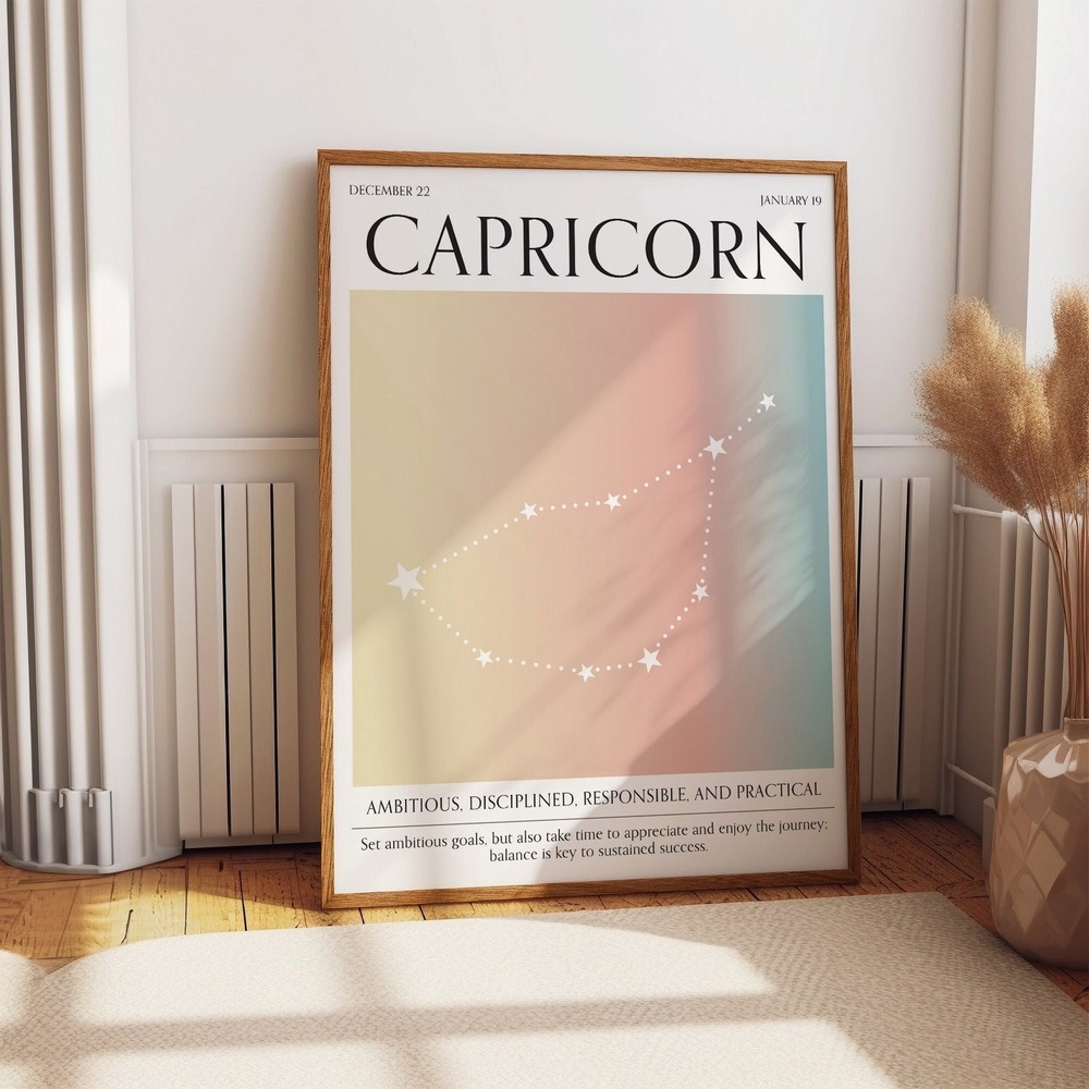 Capricorn Zodiac Poster - Vibrant Aura Gradient Zodiac Sign Wall Art
